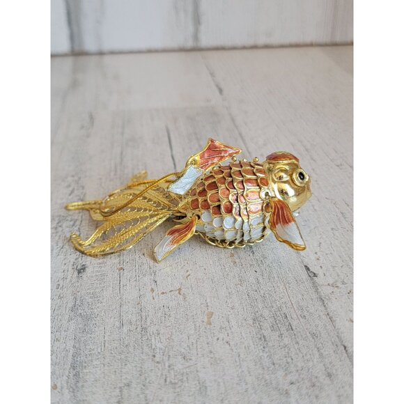 Vintage koi fish cloisonne jointed metal ornament Xmas unique - Picture 3 of 7